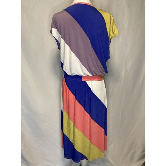 70s 80s Vibe Color Block Faux Wrap Midi Dress Tie Waist Max And Cleo Women’s L - Picture 5 of 8
